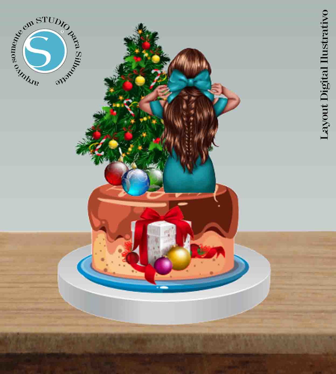 TOPO DE BOLO NATAL MULHER DE COSTAS - ARQUIVO DIGITAL