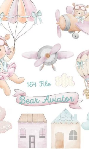 Ursinha Aviadora Aquarela Kit Digital 05