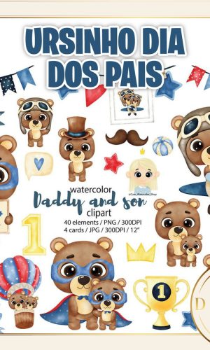 URSINHO DIA DOS PAIS AQUARELA KIT DIGITAL