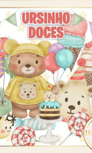 URSINHO DOCES ANIVERSÁRIO AQUARELA KIT DIGITAL