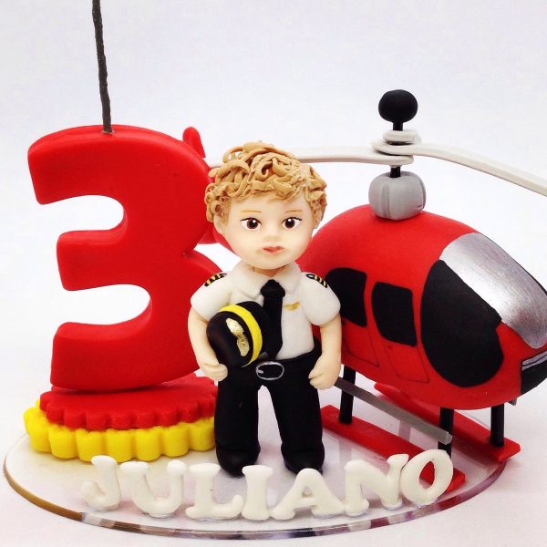 Vela Topo de bolo Menino e o Helicóptero