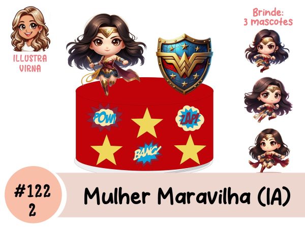 #122 - Arquivo de Corte Topo de Bolo - Mulher Maravilha (ia) - Imagem 2