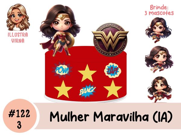 #122 - Arquivo de Corte Topo de Bolo - Mulher Maravilha (ia) - Imagem 3