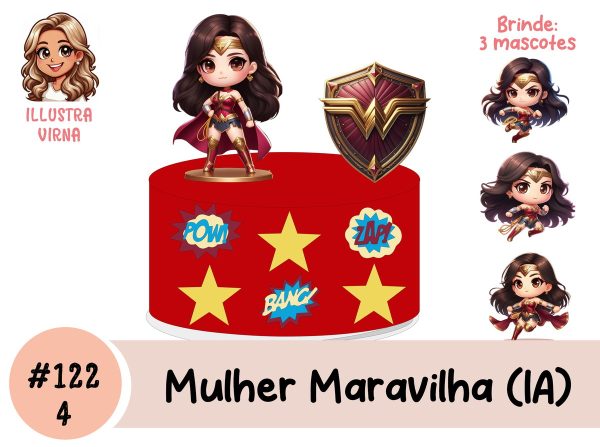 #122 - Arquivo de Corte Topo de Bolo - Mulher Maravilha (ia) - Imagem 4