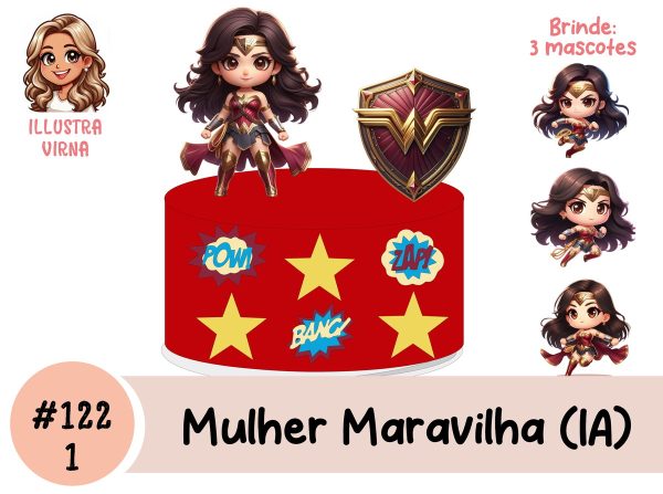 #122 - Arquivo de Corte Topo de Bolo - Mulher Maravilha (ia)