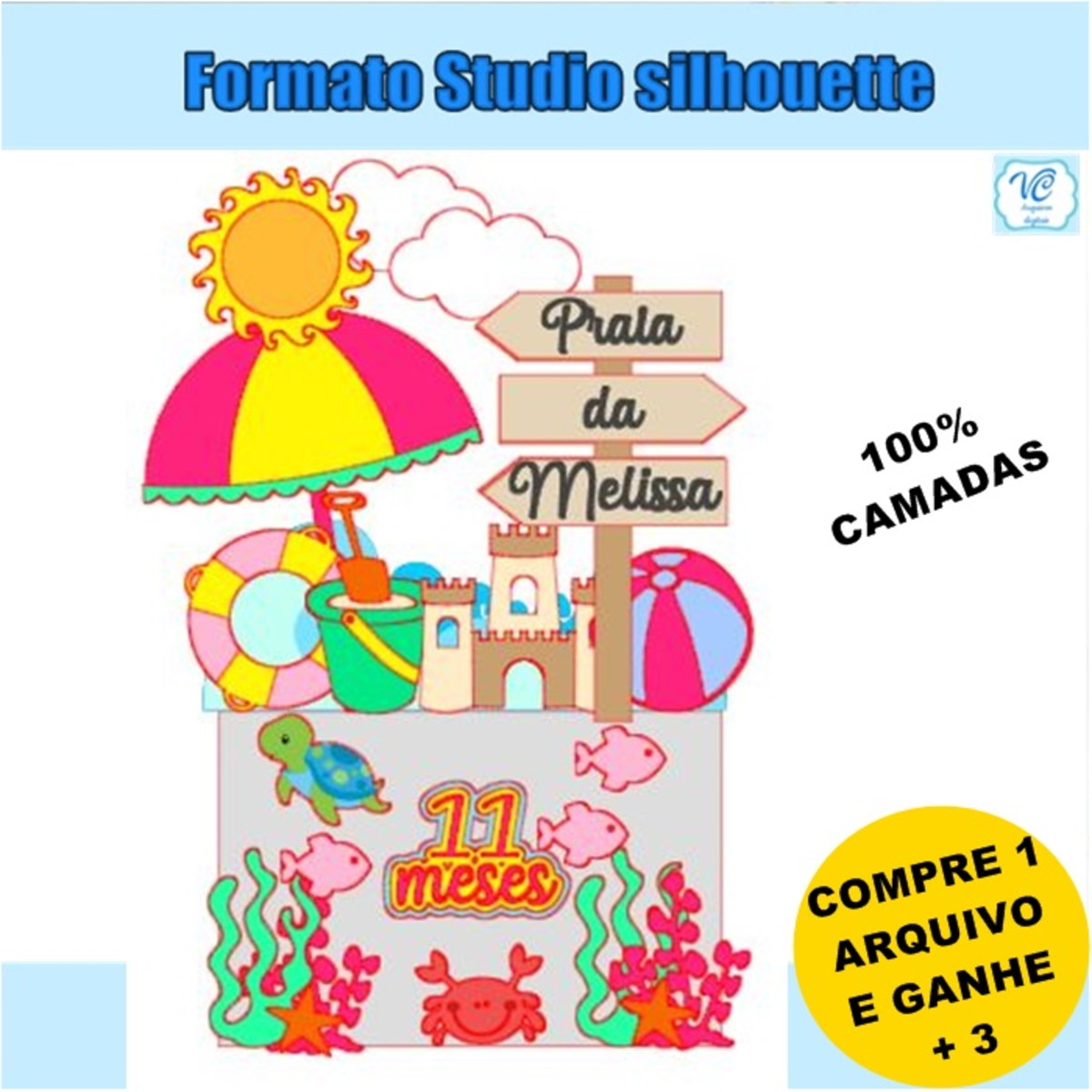 330- Arquivo de Corte Topo do Bolo Menina praia 3