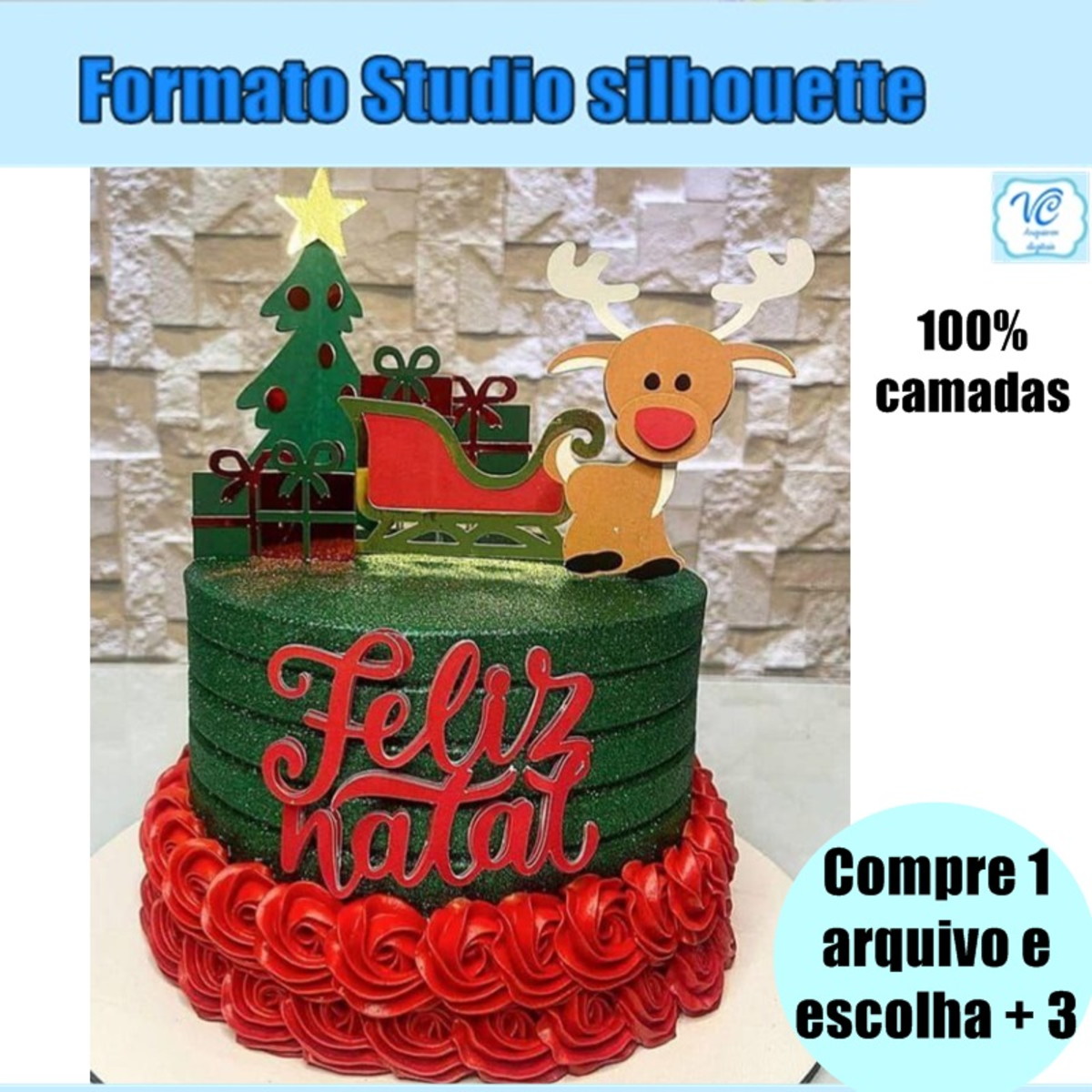 384- Arquivo de Corte Topo de Bolo Rena de Natal Camadas