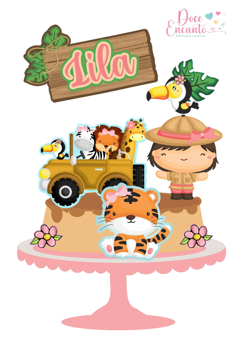 521 -topo de Bolo Safari Menina1