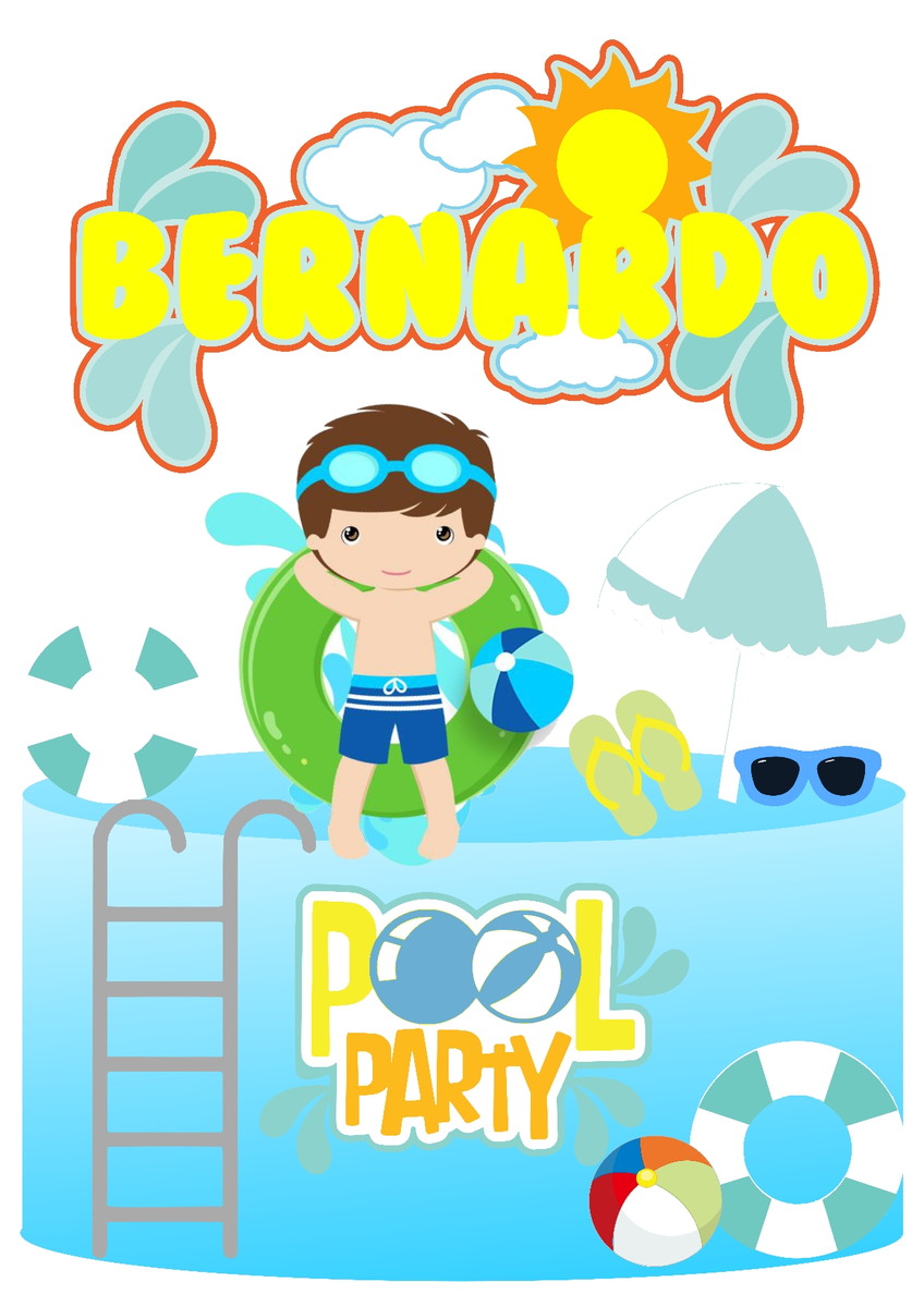 869 Arquivo Digital - Topo de Bolo Pool Party Menino