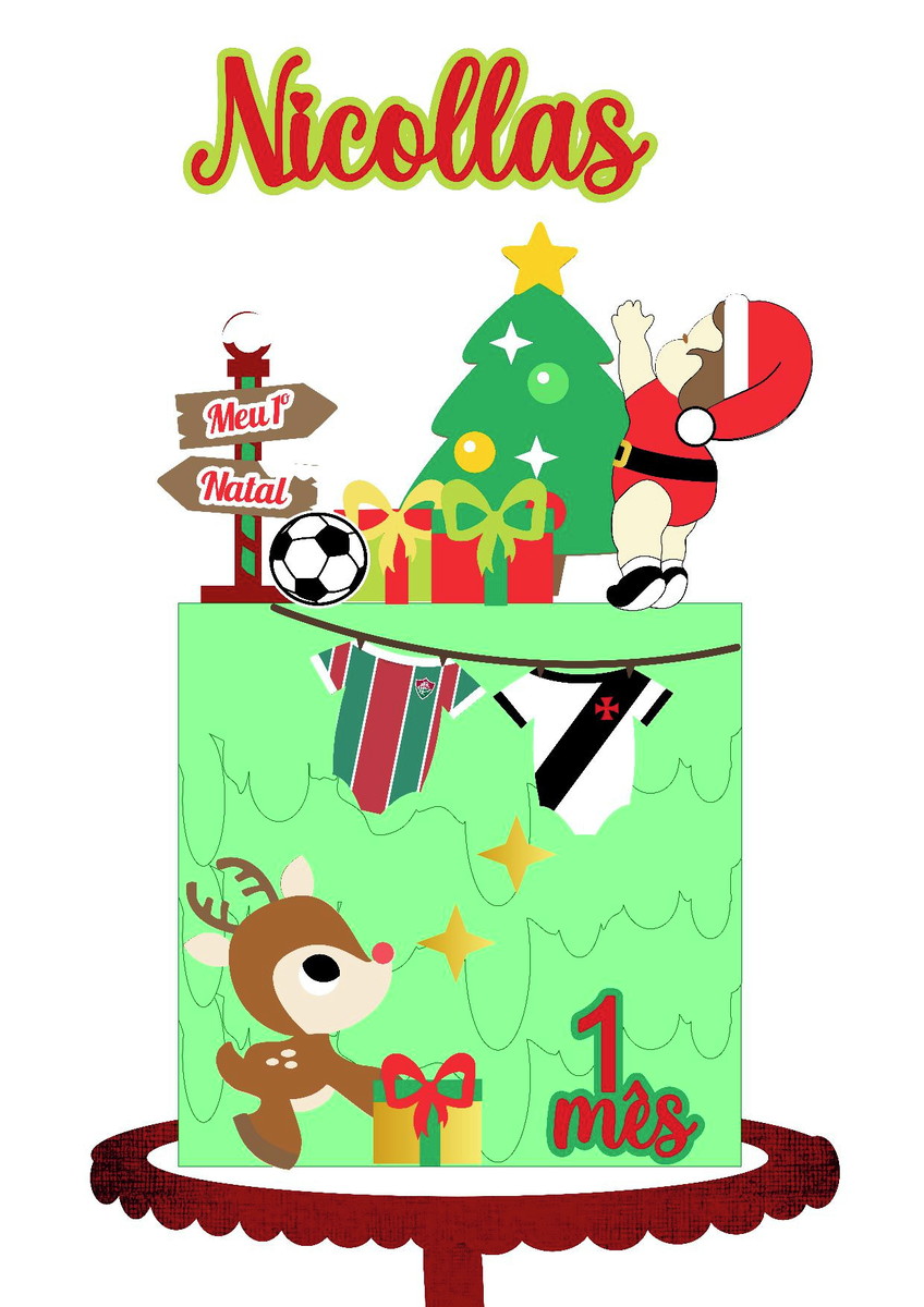 Arquivo de Corte Topo Bolo Natal - Bebê Time de Futebol