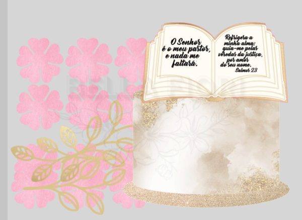 Arquivo de Corte Topo Bolo Bíblia em Camadas com Flores -bf