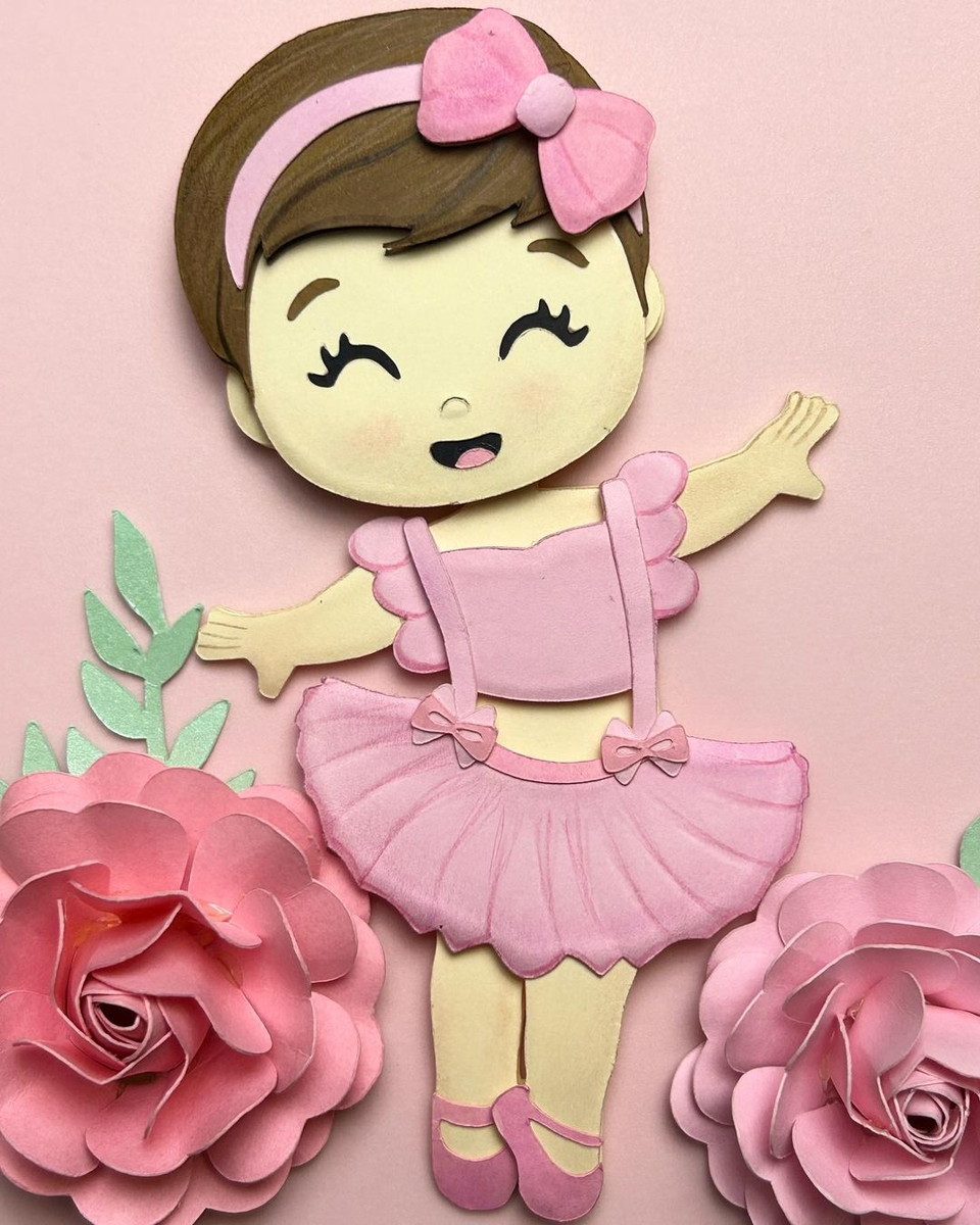 Arquivo de Corte: Topo de Bolo Bailarina Cute + Flor 3d 014 - Imagem 2