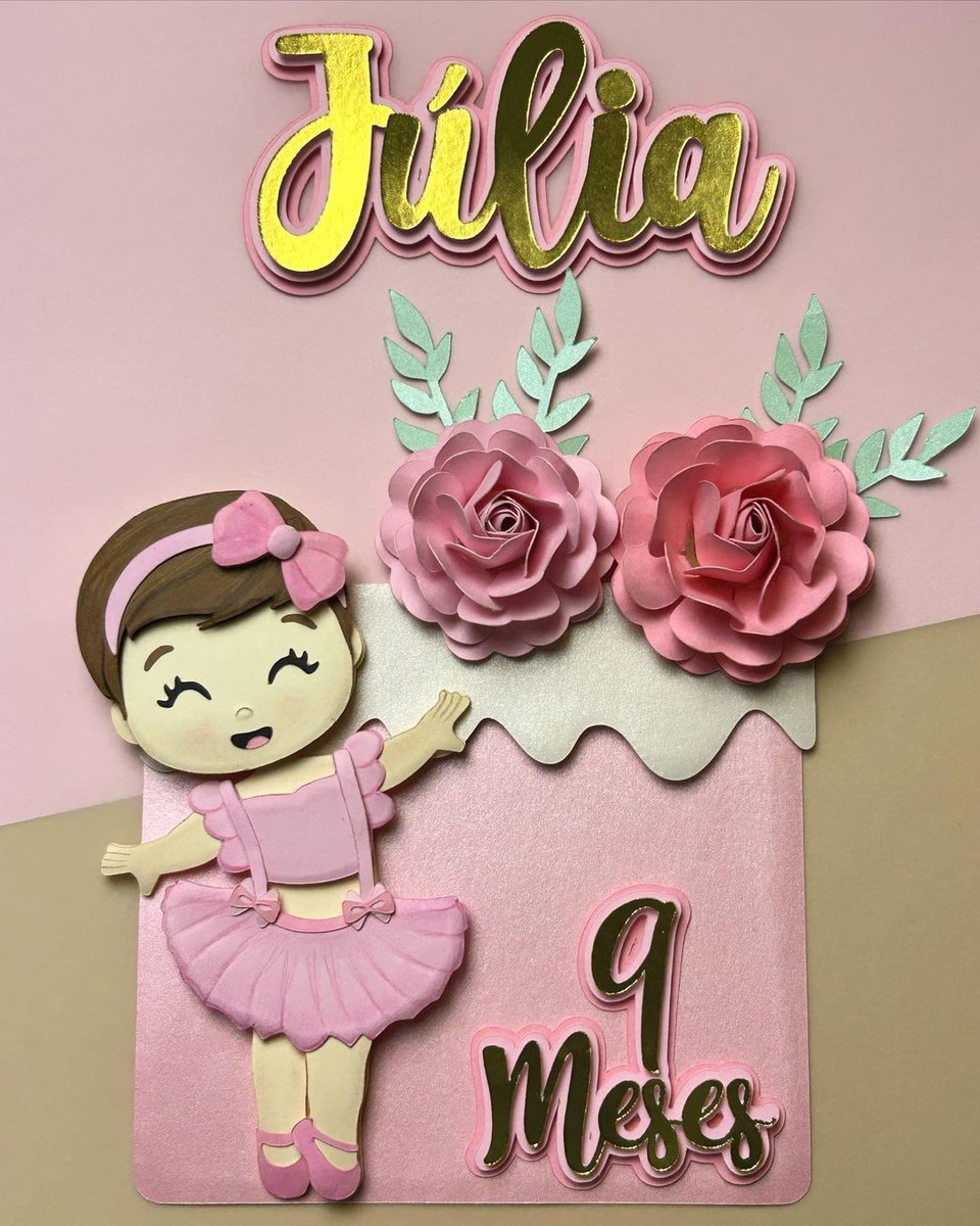 Arquivo de Corte: Topo de Bolo Bailarina Cute + Flor 3d 014