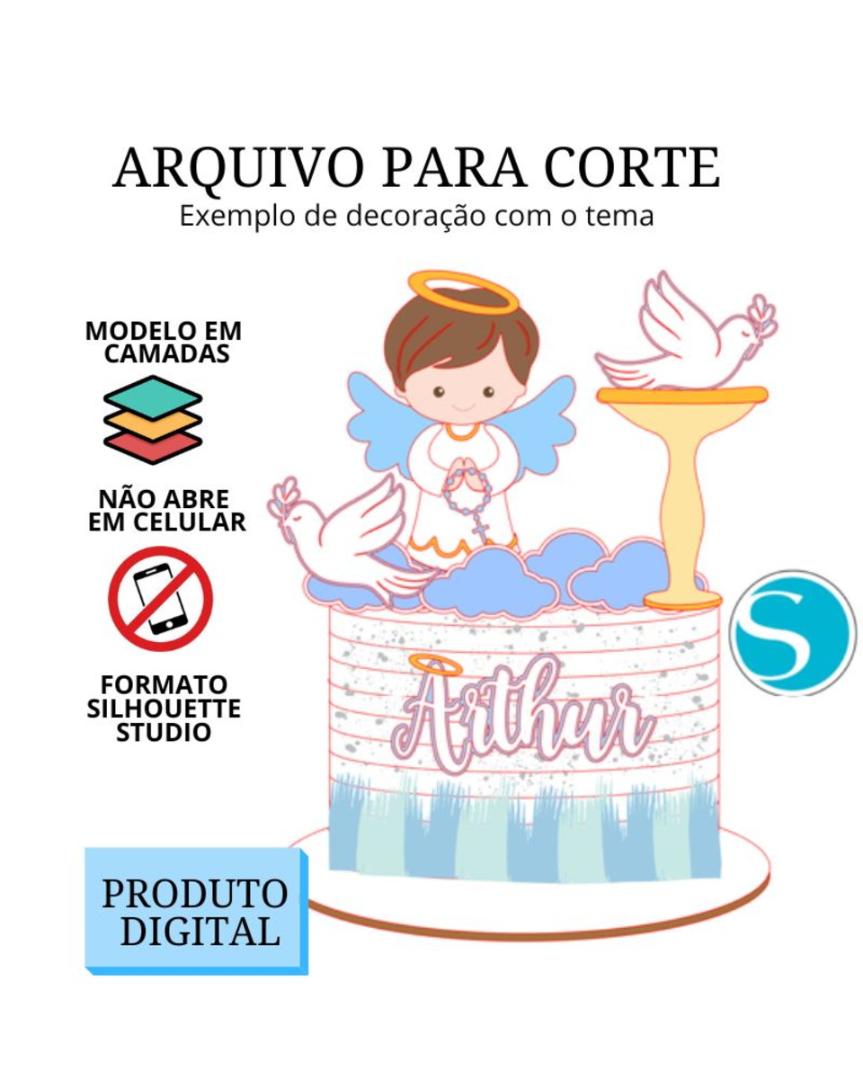 Arquivo de Corte Topo de Bolo - Batizado Menino