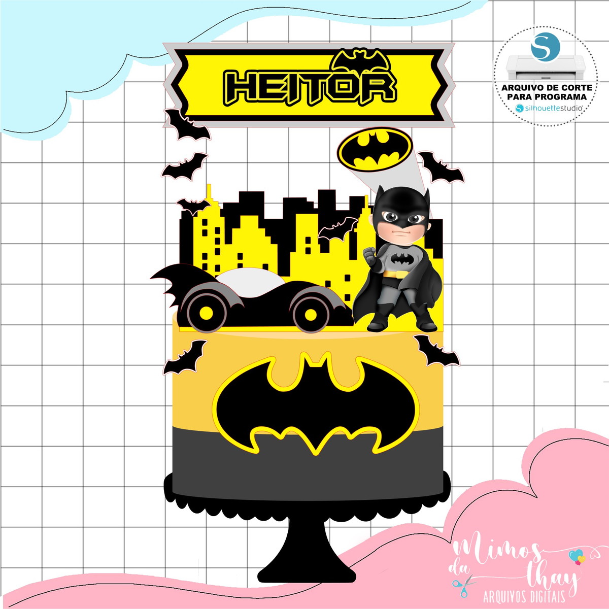 Arquivo de Corte Topo de Bolo Batman Cute 007