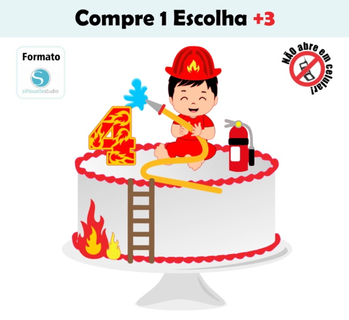 Arquivo de Corte Topo de Bolo Bebê Bombeiro