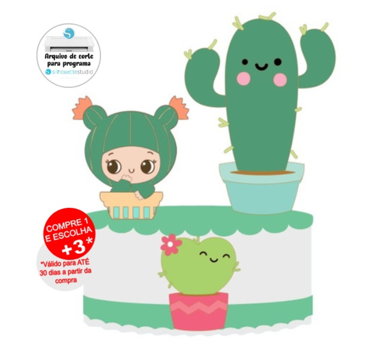 Arquivo de Corte Topo de Bolo Cacto Cute