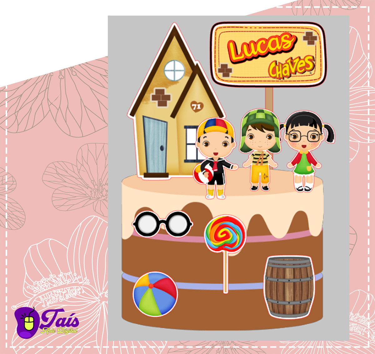 Arquivo de Corte Topo de Bolo Chaves Cute - Studio e PDF