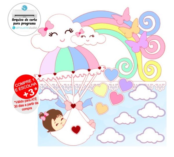 Arquivo de Corte Topo de Bolo Chuva de Amor Bebê Menina