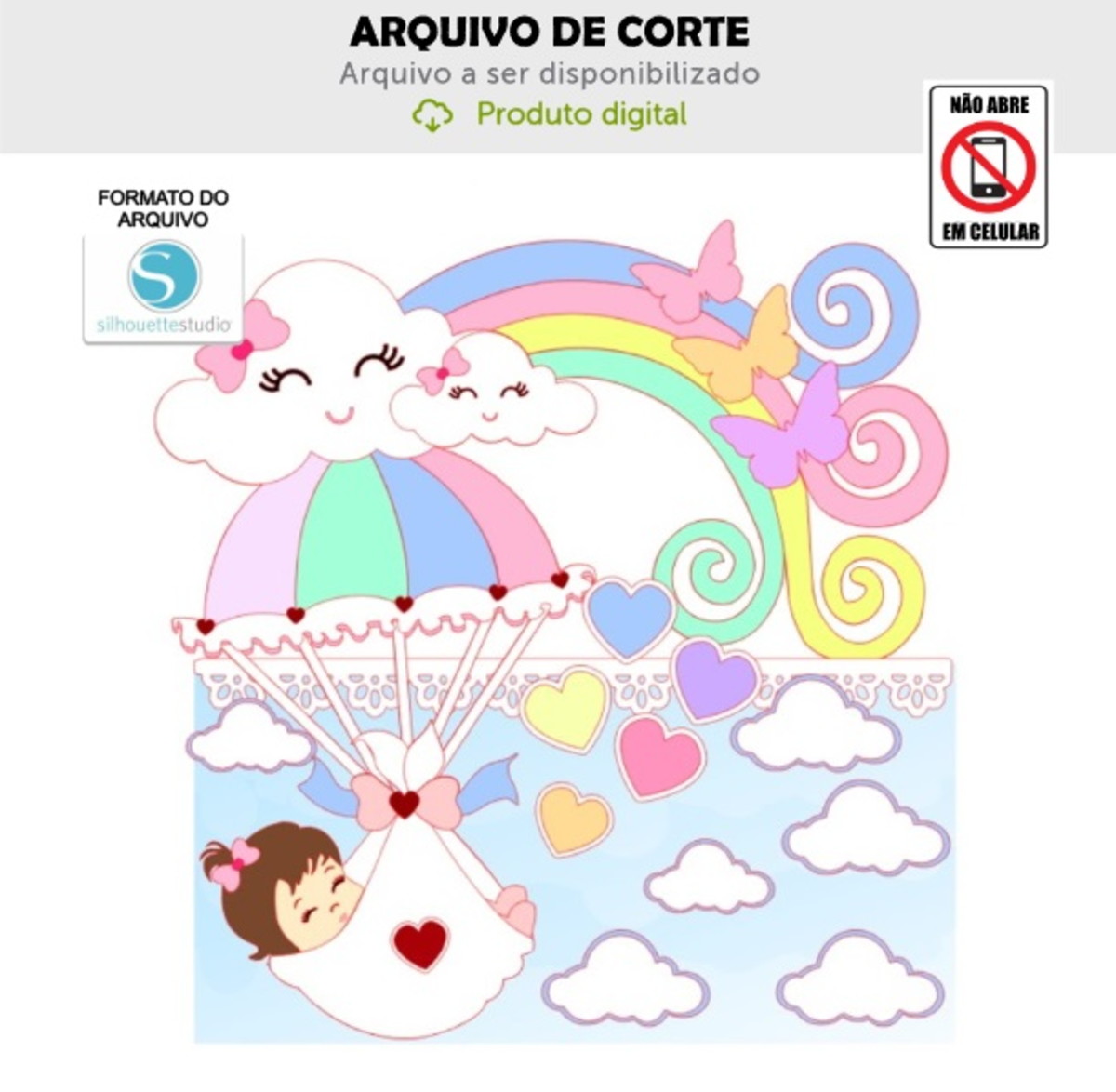 Arquivo de Corte Topo de Bolo Chuva de Amor Bebê Menina