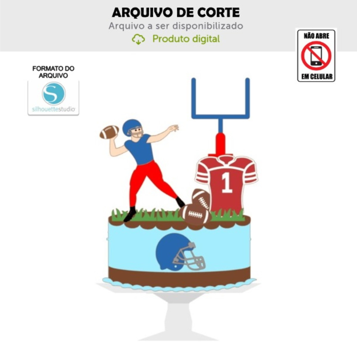 Arquivo de Corte Topo de Bolo Futebol Americano