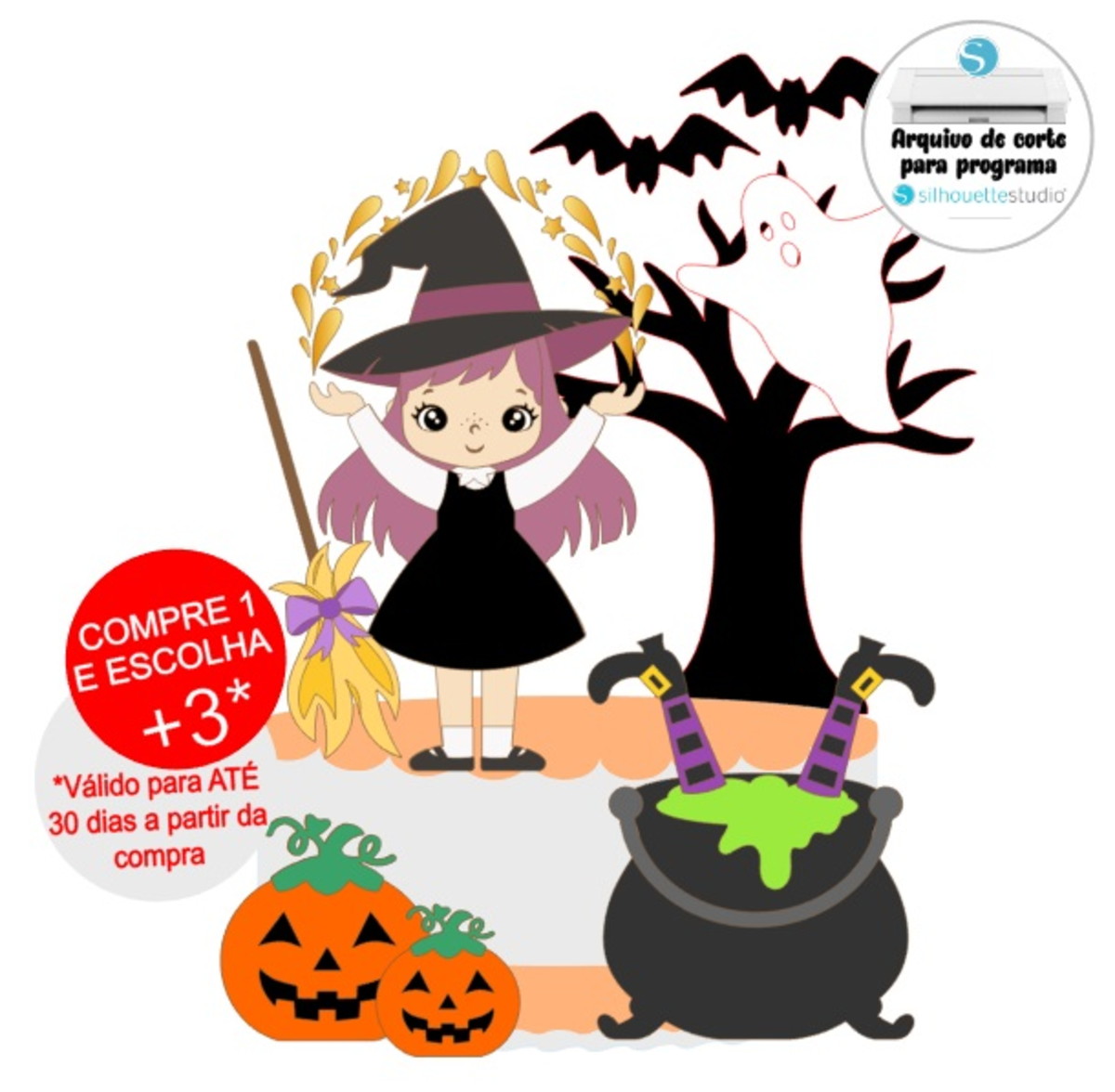 Arquivo de Corte Topo de Bolo Halloween Menina Bruxinha