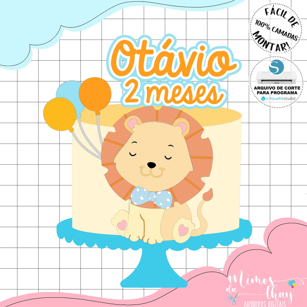 Arquivo de Corte: Topo de Bolo Leãozinho Cute 009