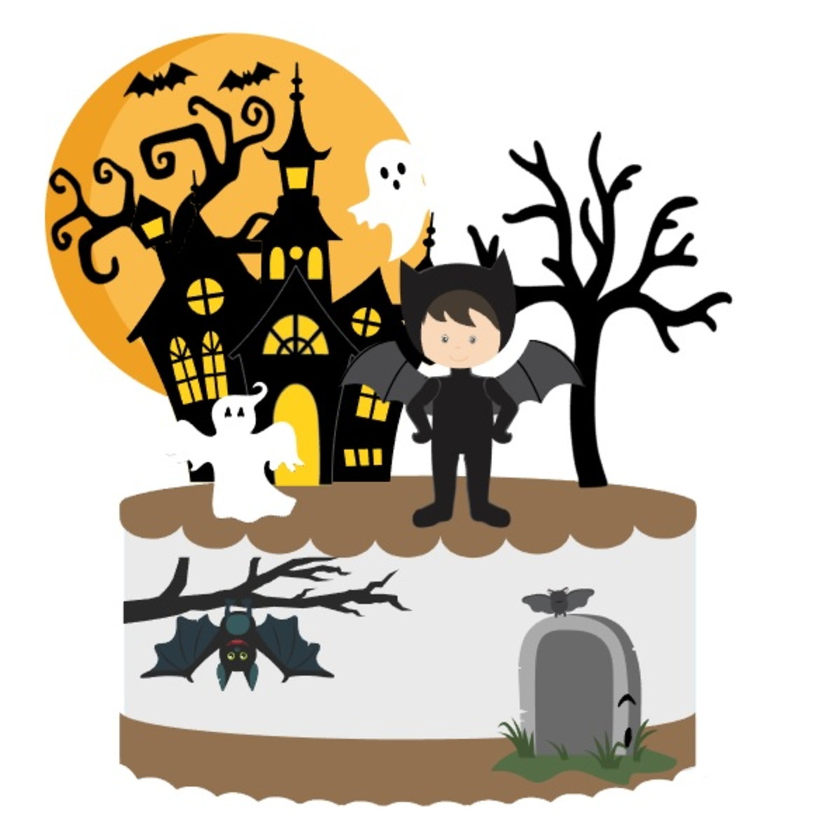Arquivo de Corte Topo de Bolo Menino Morcego Halloween