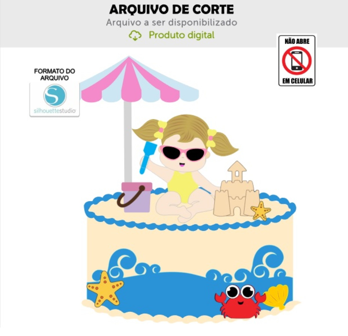 Arquivo de Corte Topo de Bolo Praia Menina