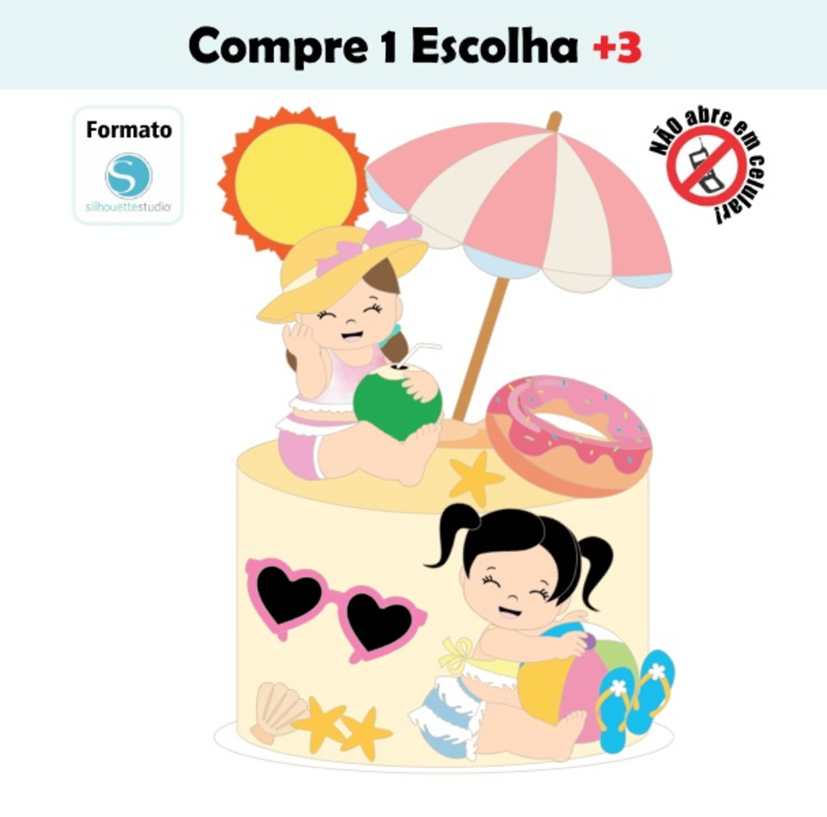 Arquivo de Corte Topo de Bolo Praia Meninas
