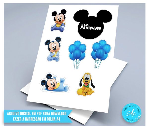 Arquivo digital Topo de bolo Mickey Baby #1 PDF/JPG - Imagem 2