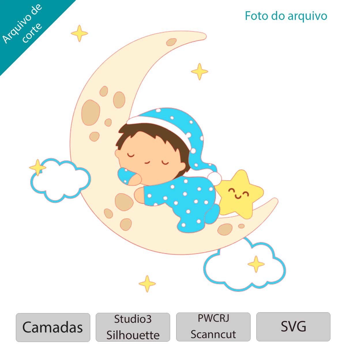 Arquivo Topo de bolo de chá de bebê dormindo na lua +1 tema - Imagem 2