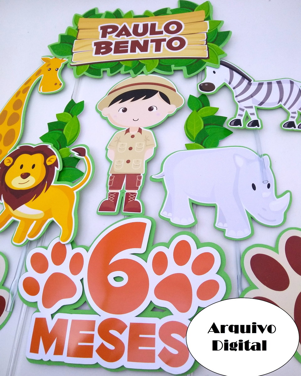 Arquivo Silhouette Topo de Bolo Safari Animais Menino
