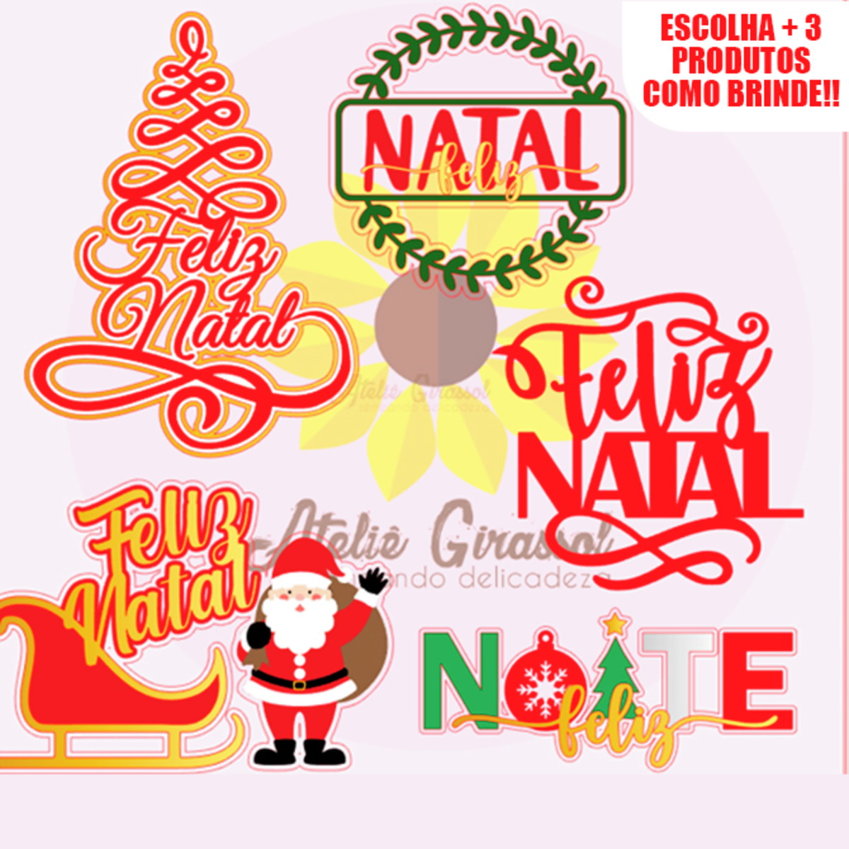 004 Arquivo Topo de Bolo 5 Placas Natalinas Ganhe+3 Produtos