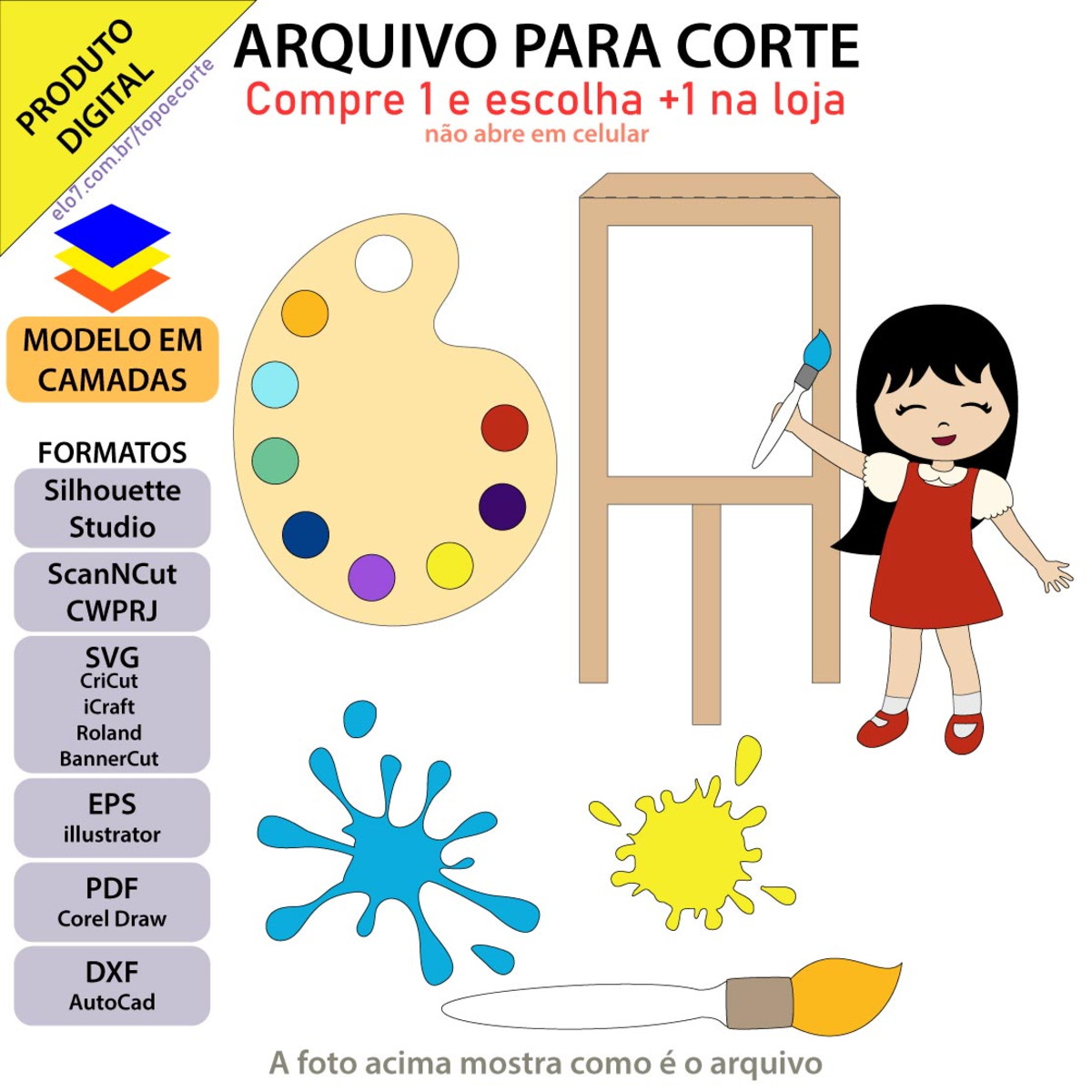 Arquivo Topo de Bolo Menina Pintora +1 Arquivo da Loja - Imagem 2
