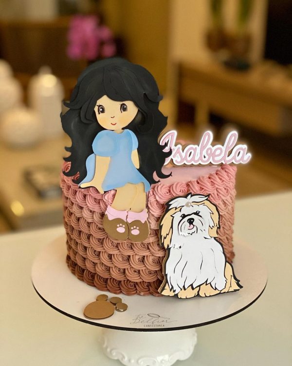 Arquivo Topo de Bolo -Menina Sentada e Cachorrinha