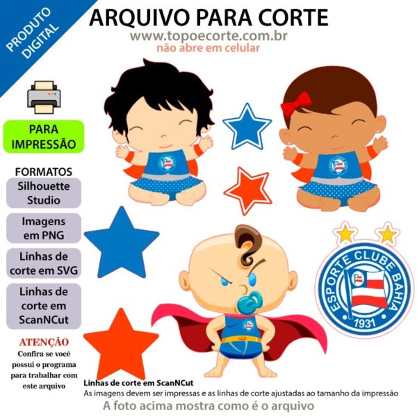 ARQUIVO Topo de bolo mesversário bebê Bahia Futebol + 1TEMA