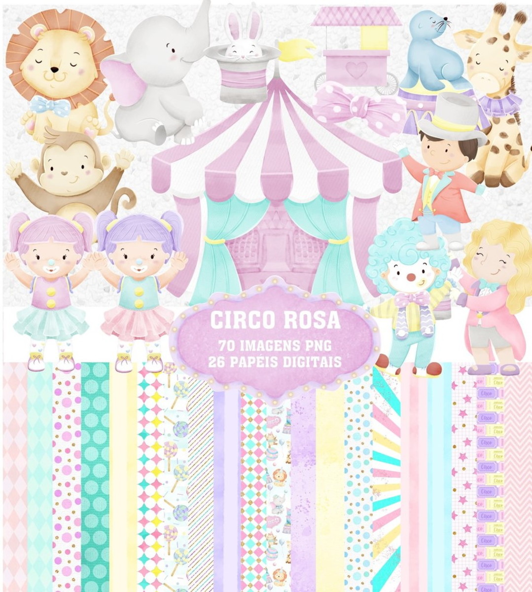 Kit Digital Circo Rosa Aquarelado 529