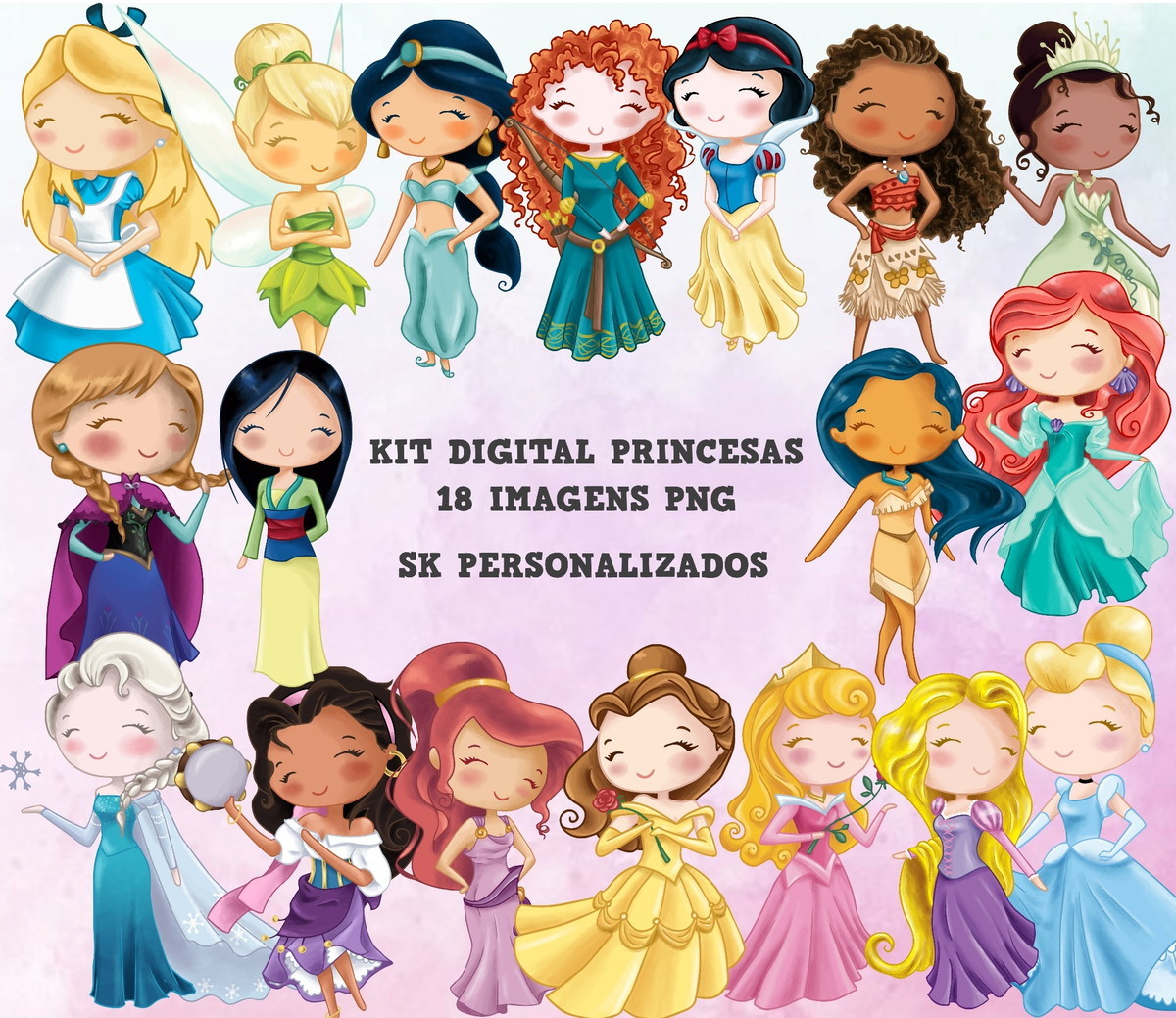 Kit Digital Princesas Aquarela 266