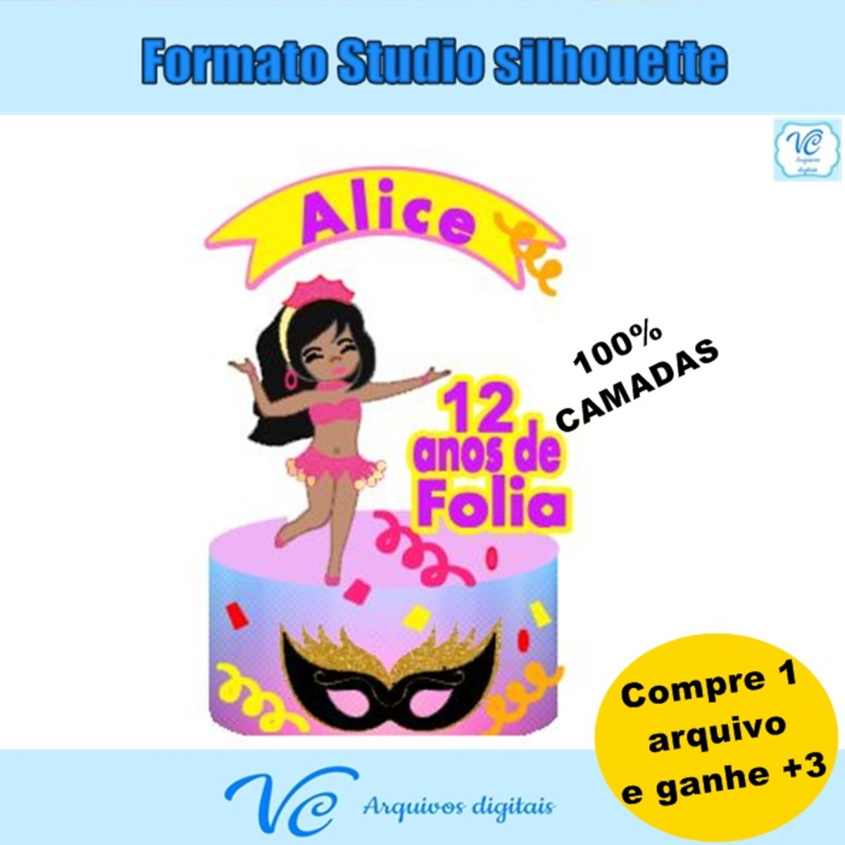 M152- Arquivo de corte Topo Bolo Carnaval Passista Sambista