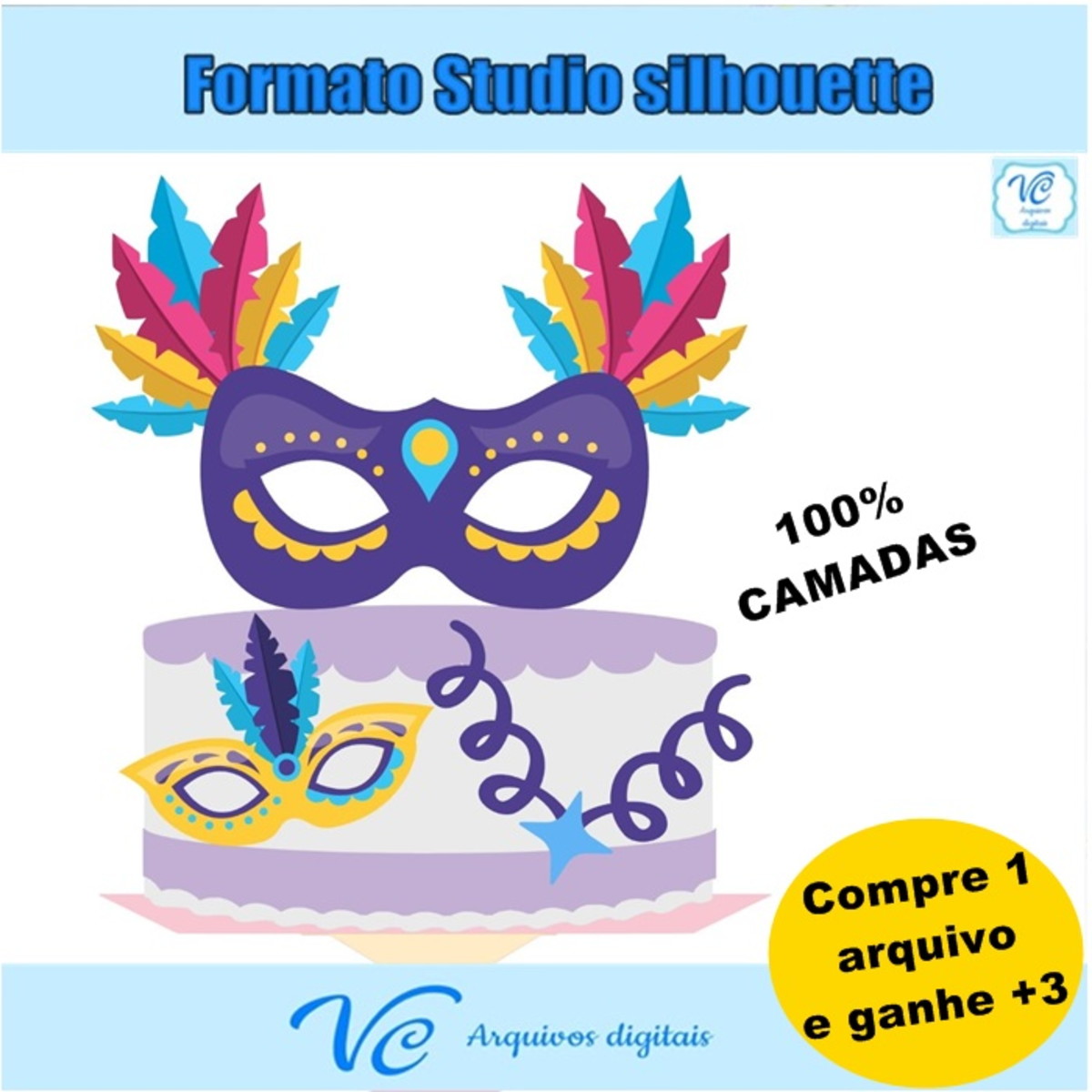 M157- Arquivo de corte Topo de Bolo Carnaval Mascaras 07