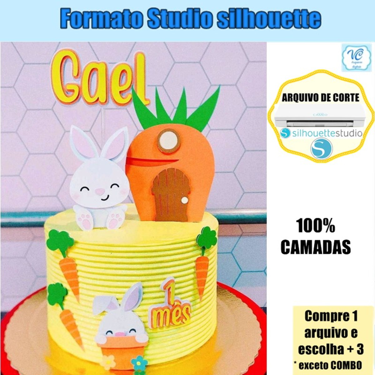 M200- Topo de Bolo Coelhinho da Páscoa Cenoura- Arquivo