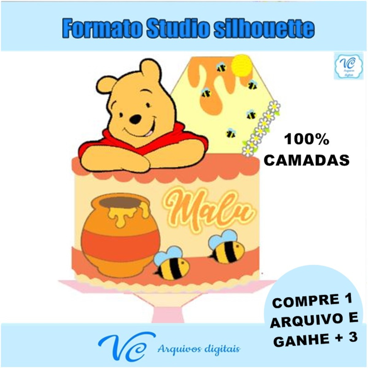 M260- Arquivo Corte Topo de bolo Ursinho Pooh