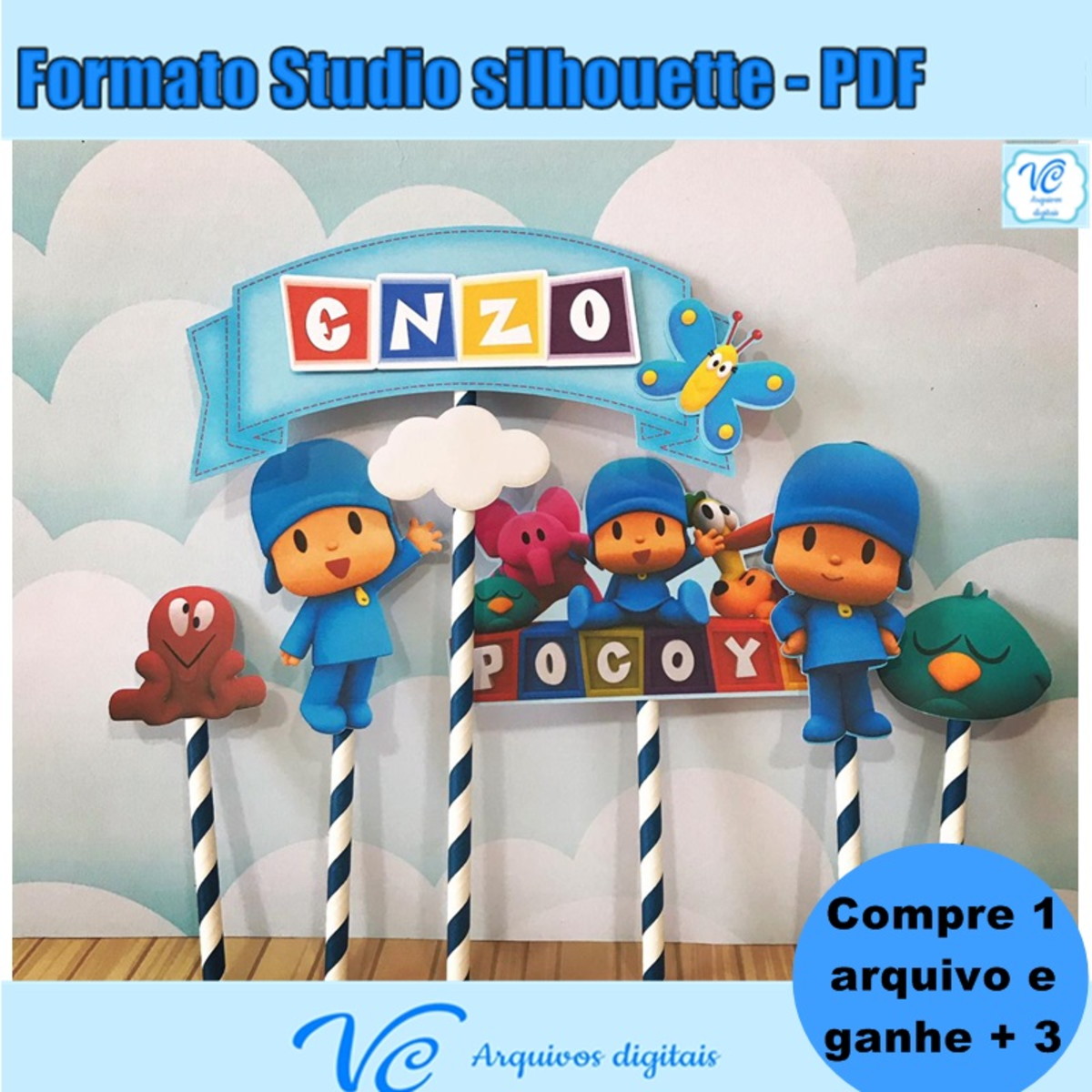 M277- Topo de bolo Pocoyo - Arquivo de Corte Studio e PDF