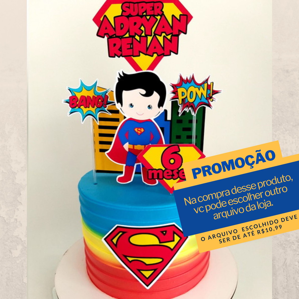 Studio/pdf Arquivo de Corte Topo de Bolo Super Man Cute -003