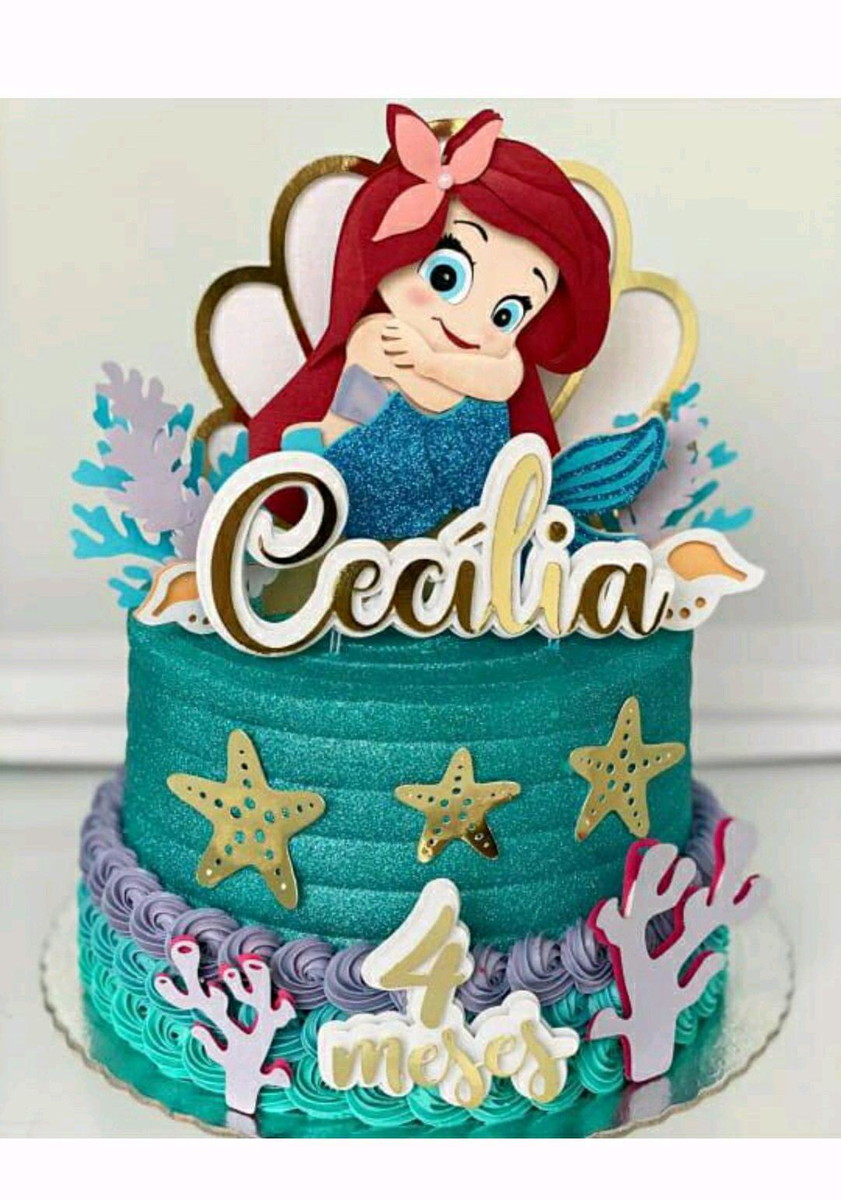 TOPO DE BOLO ARIEL Cute + 4 ARQUIVOS A SUA ESCOLHA