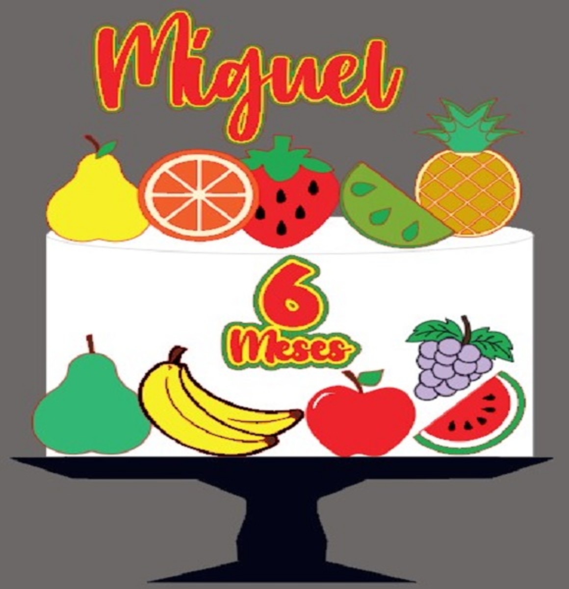 Topo de bolo Frutas meses 3D #60- Arquivo Digital