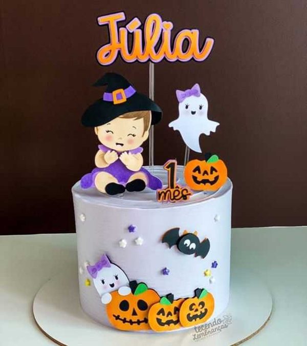Topo de Bolo Halloween Menina Bruxinha + Fantaspet