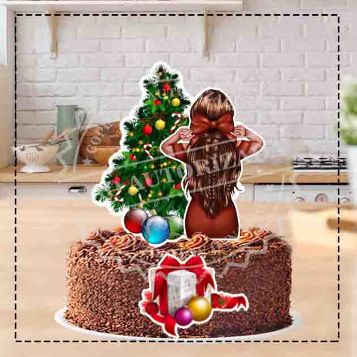 TOPO DE BOLO MULHER DE COSTAS NATAL - ARQUIVO DIGITAL