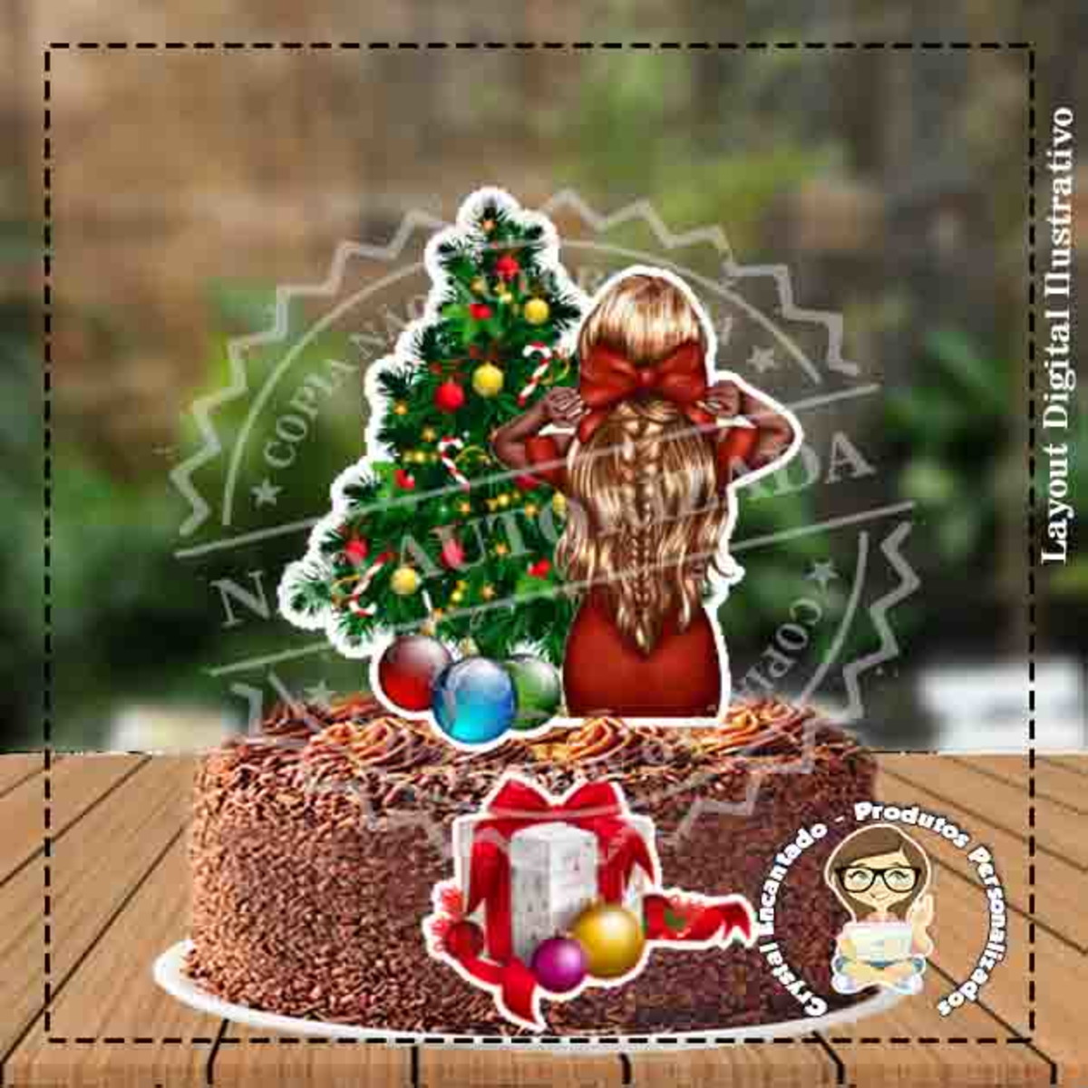 TOPO DE BOLO MULHER DE COSTAS NATAL REF 3258 ARQUIVO DIGITAL